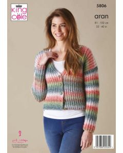 King Cole Acorn Aran Sweater and Cardigan Pattern 5806 81-102cm