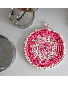 Mosaic Trivet Crochet by Emma Munn in Sirdar Happy Cotton, Ricorumi Spin Spin & Rico Essentials Cotton DK