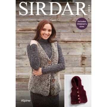 Sirdar Alpine V Neck Hooded Gillet Pattern 8204 61-66 to 112-117cm