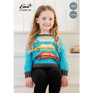 Emu Classic DK Child's Car Jumper 1025 Knitting Pattern  2 to 6 Years