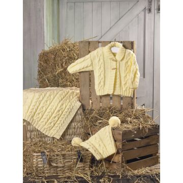 James C Brett Baby Aran Baby Jacket Hat and Blanket  Pattern JB788 31-51cm