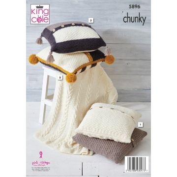 King Cole Knitting Pattern Cushion and Throw Set Wildwood Chunky P5896 