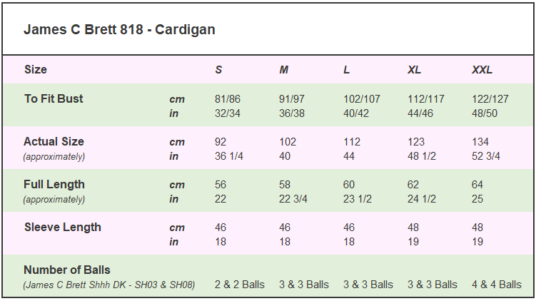 818 jcb size chart